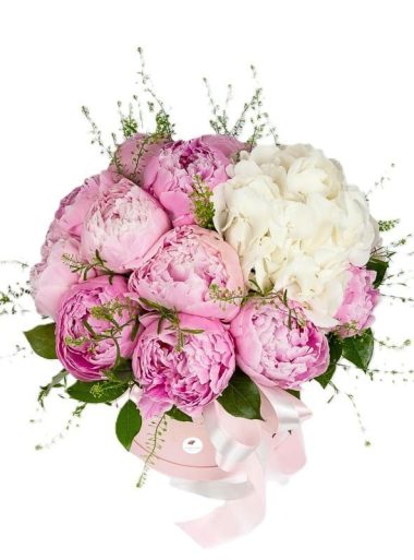 aranjament-bujori-roz-si-hortensie-alba-floral-studio-iasi
