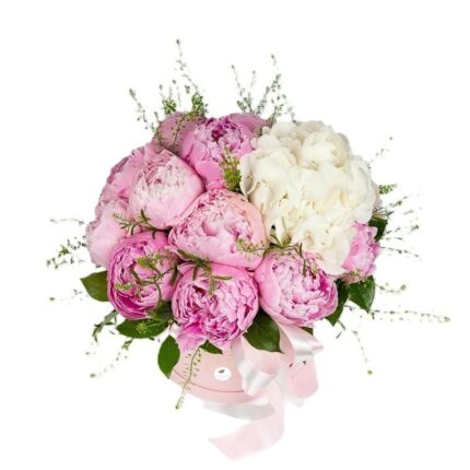 aranjament-bujori-roz-si-hortensie-alba-floral-studio-iasi
