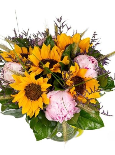 buchet-bujori-roz-si floarea-soarelui-floral-studio-iasi