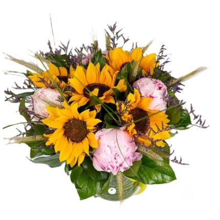 buchet-bujori-roz-si floarea-soarelui-floral-studio-iasi