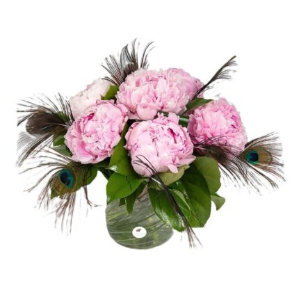 buchet-cu-bujori-roz-si-pene-de-paun-floral-studio-iasi