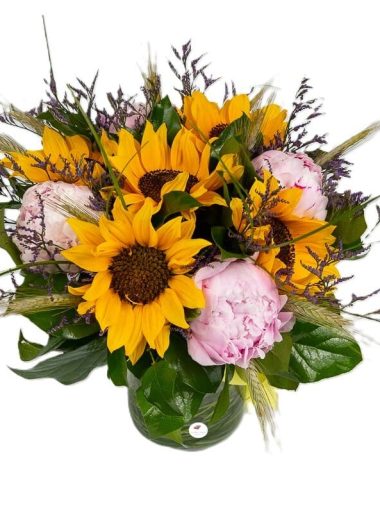 buchet-de-bujori-roz-si floarea-soarelui-floral-studio-iasi