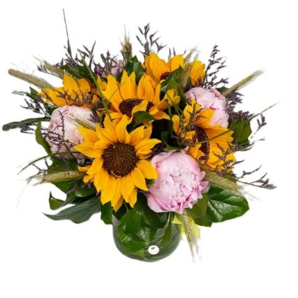 buchet-de-bujori-roz-si floarea-soarelui-floral-studio-iasi