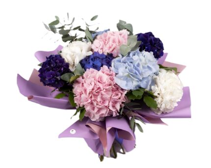 buchet-iubirea-verii-hortensii-colorate-si-eucalipt-floral-studio-iasi