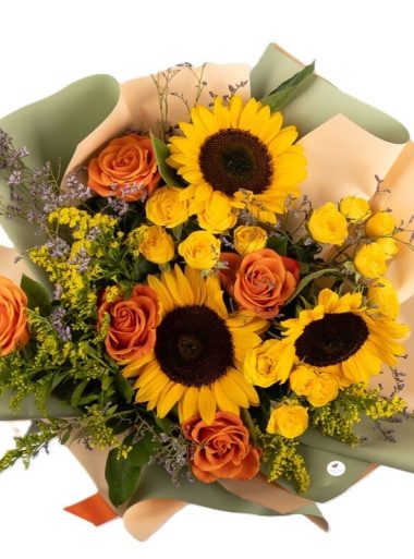buchet-zi-de-vara-buchet-floarea-soarelui-trandafiri-portocalii-solidago-floral-studio-iasi