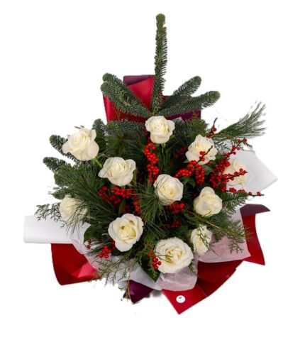 buchet-11-trandafiri-albi-cu-ilex-floral-studio-iasi
