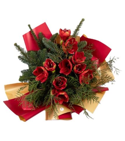 buchet-amaryllis-rosu-cu-flori-de-iarna-floral-studio-iasi