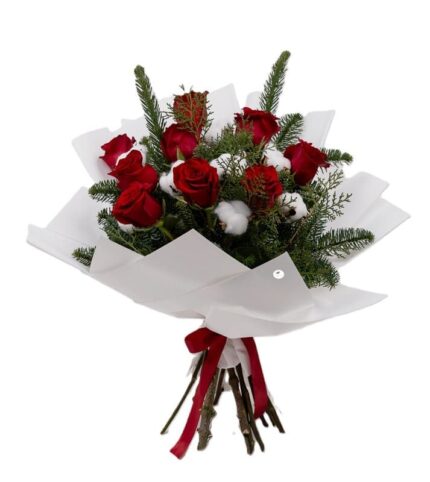 buchet-bumbac-si-9-trandafiri-rosii-floral-studio-iasi