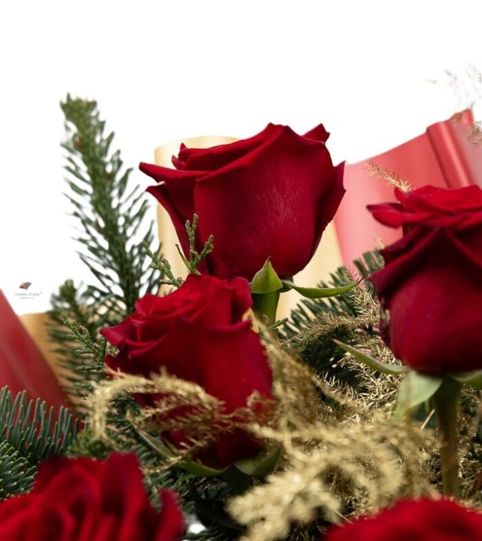 buchet-cu-9-trandafiri-rosii-si-asparagus-auriu-floral-studio-iasi