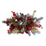 Aranjament în lădiță lemn cu brad artificial și accesorii roșii-aurii - imagine 2