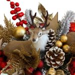 Aranjament în lădiță lemn cu brad artificial și accesorii roșii-aurii - imagine 3