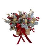 Aranjament în lădiță lemn cu brad artificial și accesoriu cerb