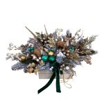 Aranjament în lădiță lemn verde-auriu cu brad artificial și accesorii Crăciun