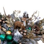 Aranjament în lădiță lemn verde-auriu cu brad artificial și accesorii Crăciun - imagine 3