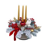 Aranjament in vas ceramic cu lumanari si accesorii rosii-aurii