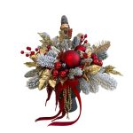 Aranjament în vas elegant cu brad artificial și figurină de Crăciun