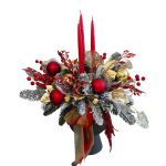 Aranjament în vas elegant cu brad artificial și lumânări roșii