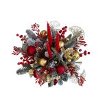 Aranjament în vas elegant cu brad artificial și lumânări roșii - imagine 2