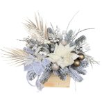 Aranjament silver in ladita lemn cu cu euphorbia si brad artificial