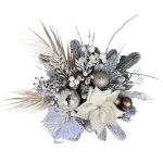 Aranjament silver in ladita lemn cu cu euphorbia si brad artificial - imagine 2