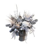 Aranjament silver în vas elegant cu brad artificial și accesorii Crăciun
