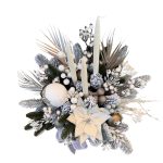 Aranjament silver în vas elegant cu brad artificial și lumânări - imagine 2