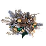 Aranjament verde-auriu în lădiță lemn cu brad artificial și accesorii - imagine 2