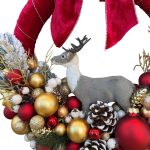 Coroniță cu brad artificial decorată în nuanțe de roșu și auriu - imagine 2