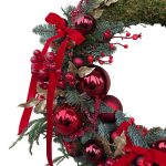 Coroniță cu brad natural și mușchi în nuanțe de roșu și auriu - imagine 2