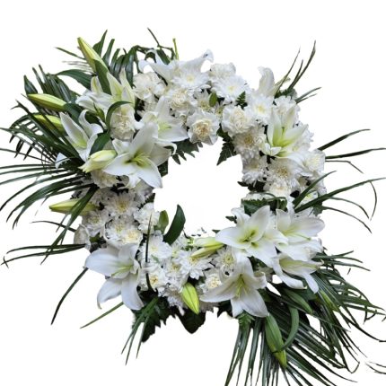 Coroană funerară cu crin și garoafe - Floral Studio Iași