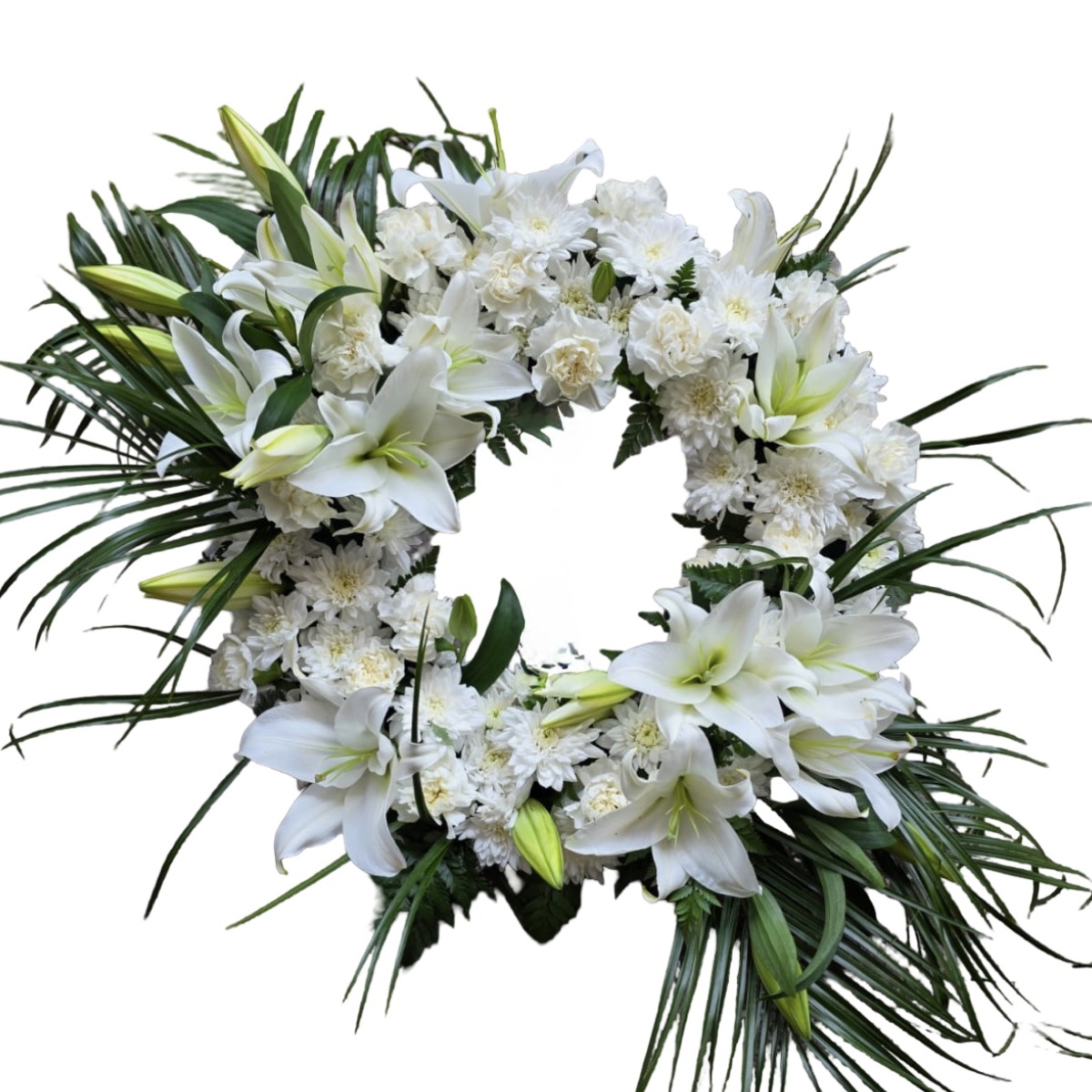 Coroană funerară cu crin și garoafe - Floral Studio Iași Coroană funerară cu crin și garoafe - Floral Studio Iași