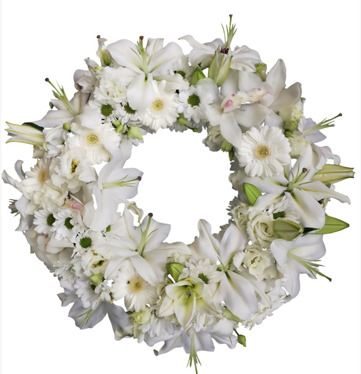 Coroană funerară cu flori albe - Floral Studio Iași Coroană funerară cu flori albe - Floral Studio Iași