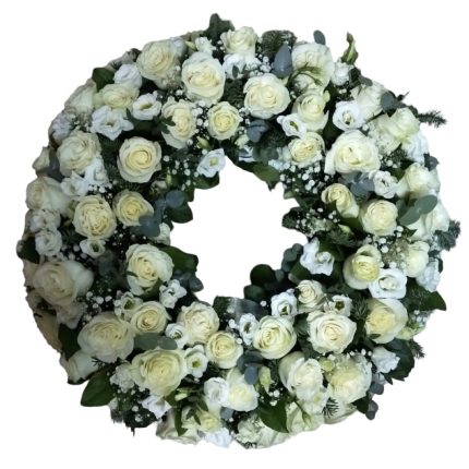 Coroană funerară cu trandafiri albi - Floral Studio Iași