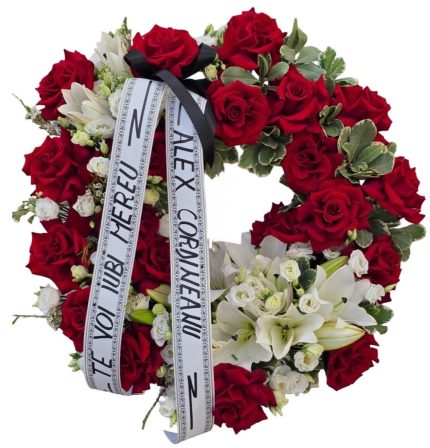 Coroană funerară Omagiu în roșu - Floral Studio Iași