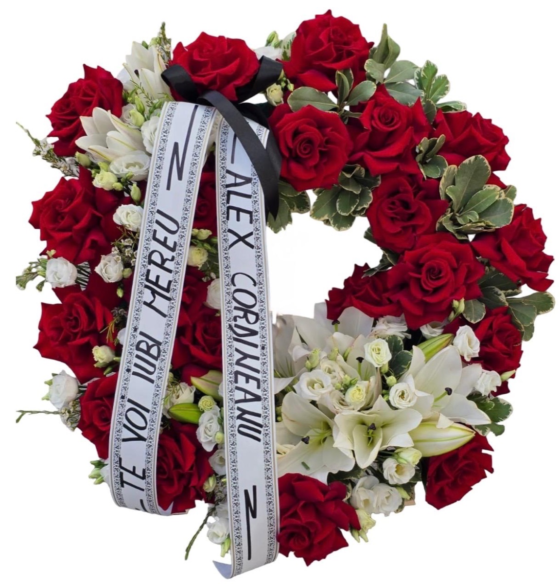 Coroană funerară Omagiu în roșu - Floral Studio Iași Coroană funerară Omagiu în roșu - Floral Studio Iași