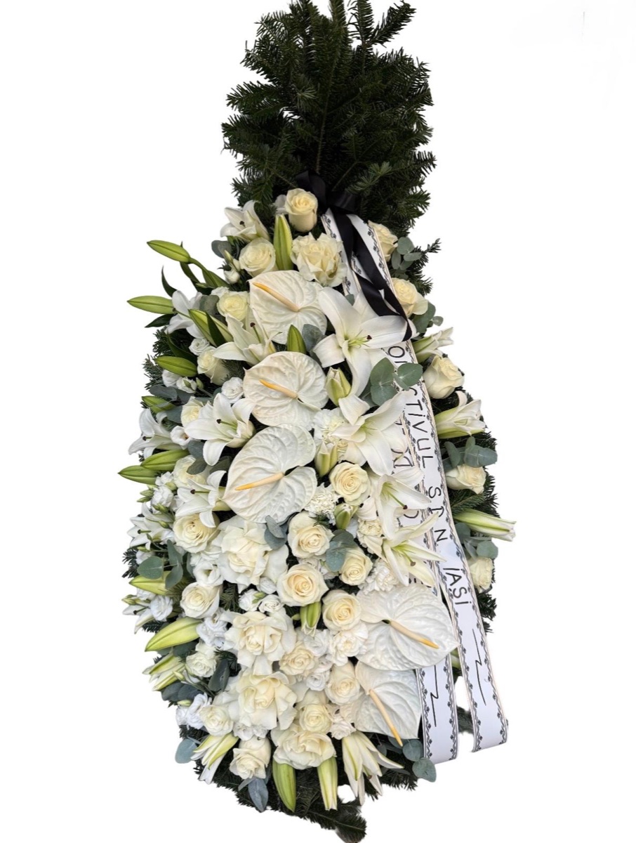 Coroană funerară White Memory - Floral Studio Iași Coroană funerară White Memory - Floral Studio Iași